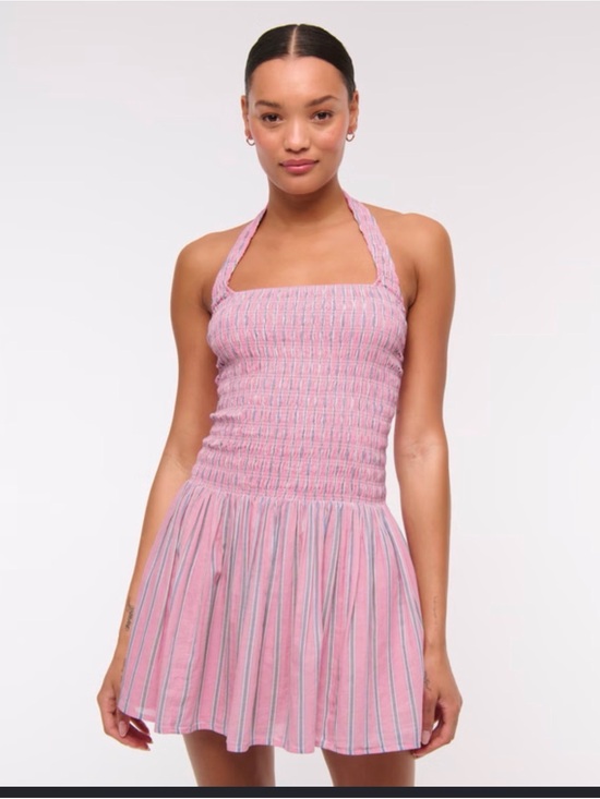 Abercrombie & Fitch Dresses & Skirts - NWT Abercrombie Pink Halter Smocked Mini Dress with Blue Stripe